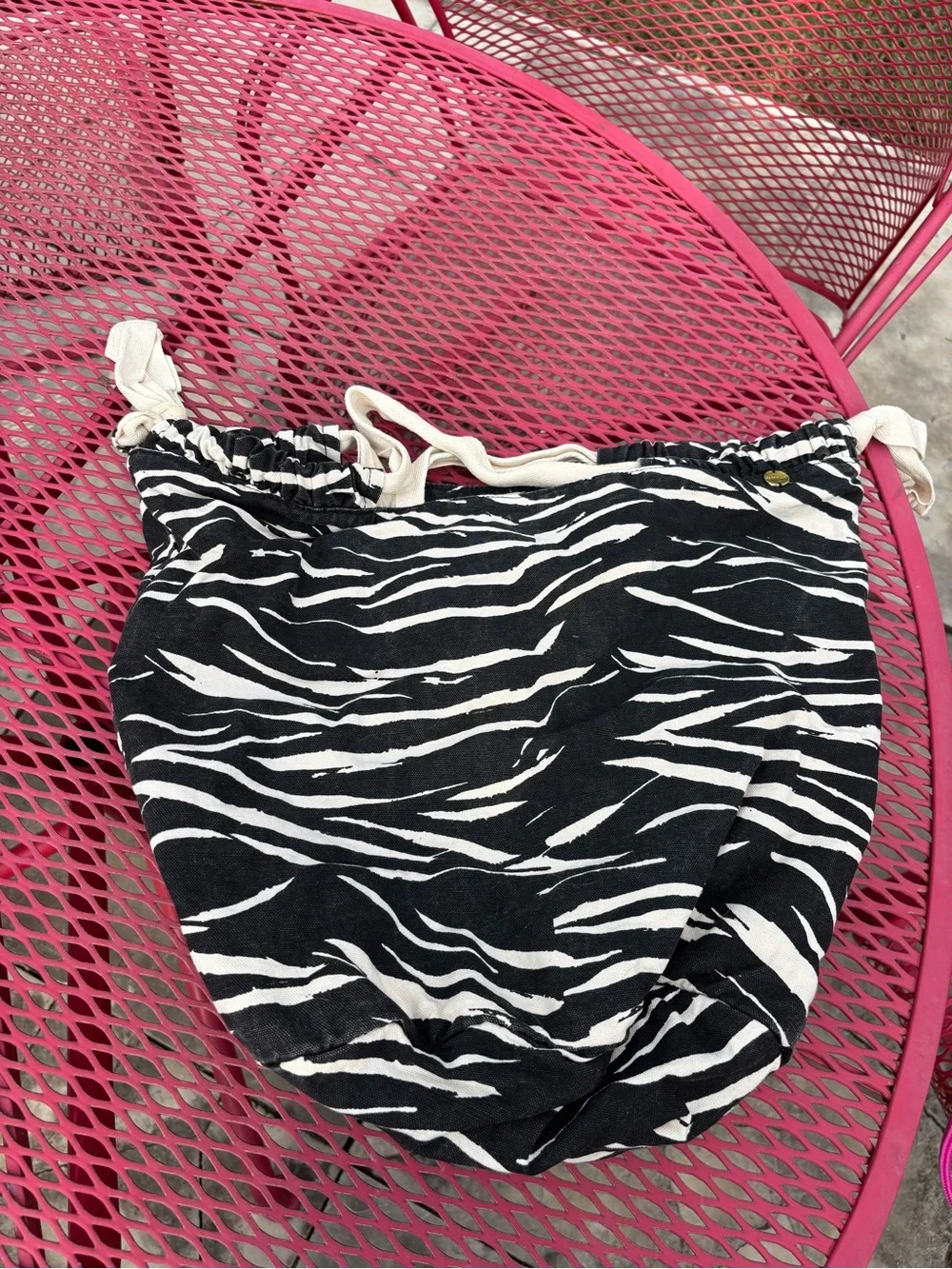 Seafolly Zebra Print Drawstring Tote Beach Bag - Black & White